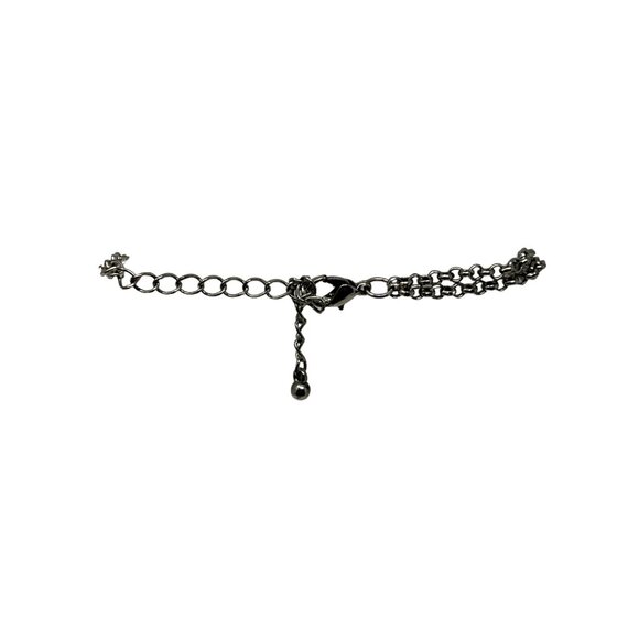 Statement Egyptian Necklace Silver Tone Moon Shaped Stations with Hanging Beads - Picture 3 of 9